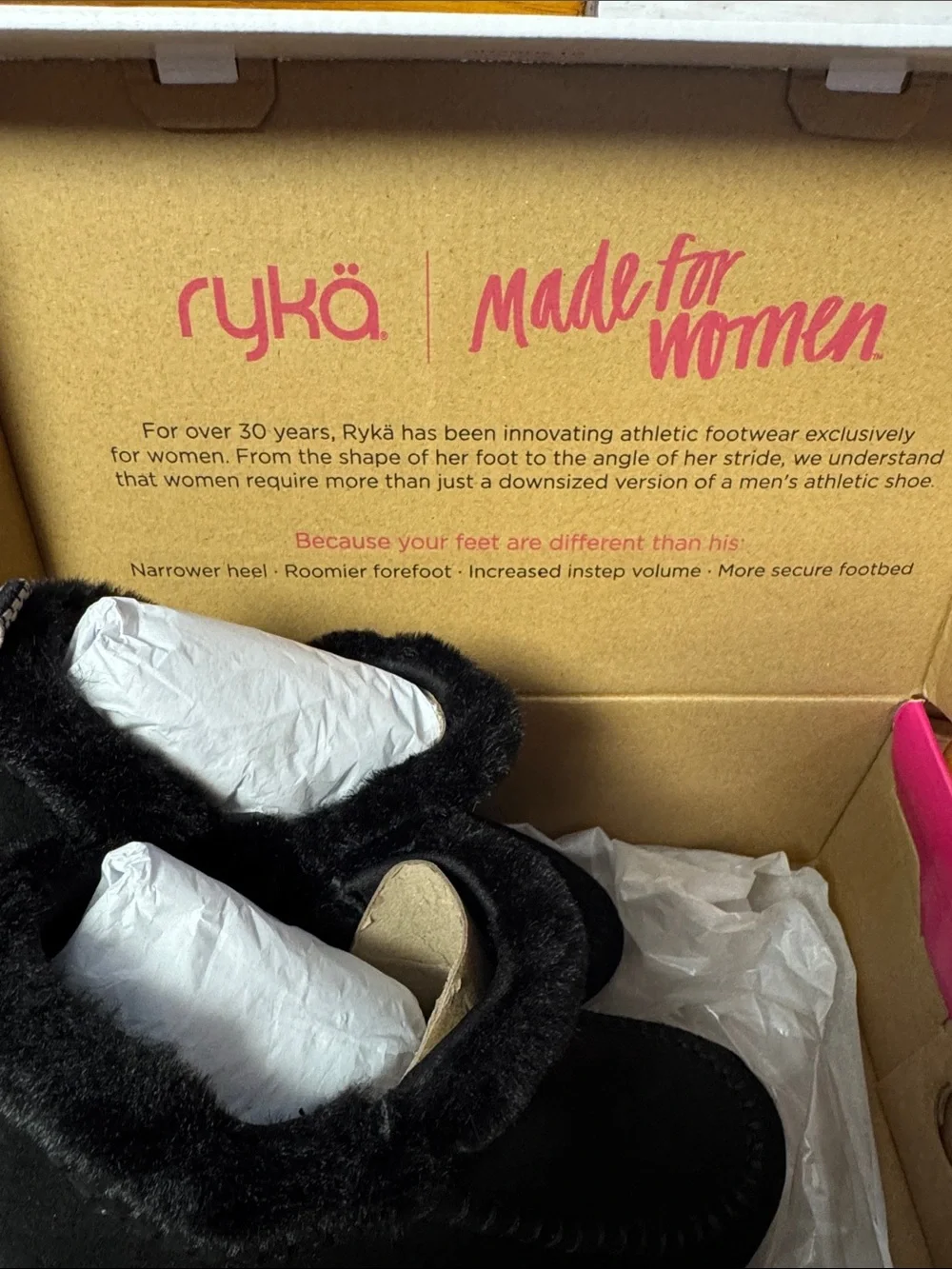Ryka NWB 7.5M Black Faux-Fur Cuff Slip-On ankle walking water proof bootie shoe